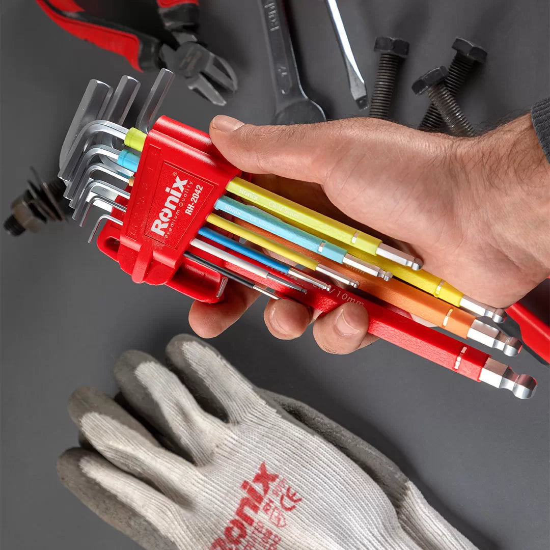 Ronix Mehrfarbiges Sechskantschlüssel-Set mit langem Arm (9-teilig)