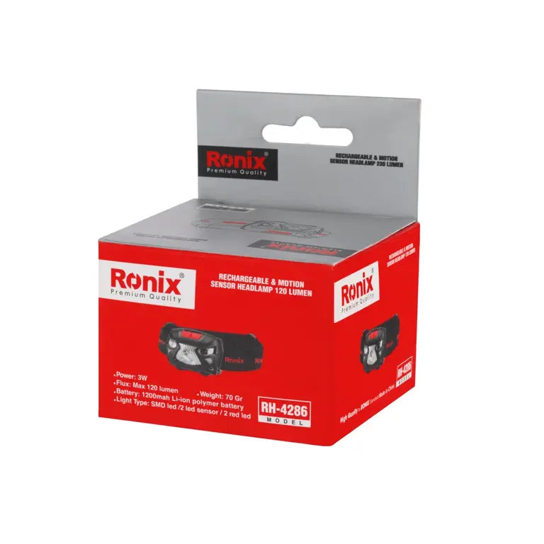 Ronix Wiederaufladbare Stirnlampe mit Bewegungssensor 3 W - 120 Lumen