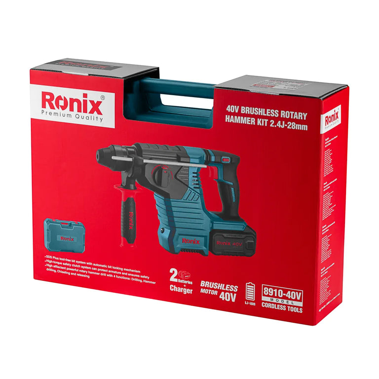 Ronix Model 8910 40V 40V Bürstenloses Akku Rotationshammer Set 2 4 J 28 mm