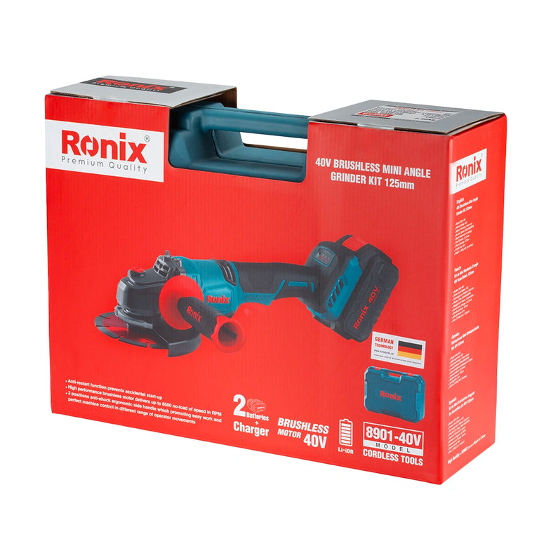 Ronix Modell 8901 40V 40V Bürstenloser Kabelloser Mini Winkelschleifer Kit 125mm