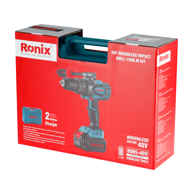 Ronix Bürstenloses Akku-Schlagbohrschrauber-Set, 40 V, 150 Nm