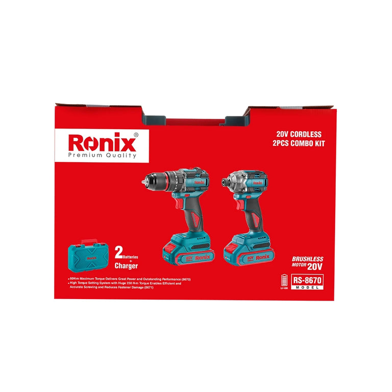 Ronix Akku-Kombiset 20 V (Schlagbohrschrauber und Schlagschrauber), 2-teilig