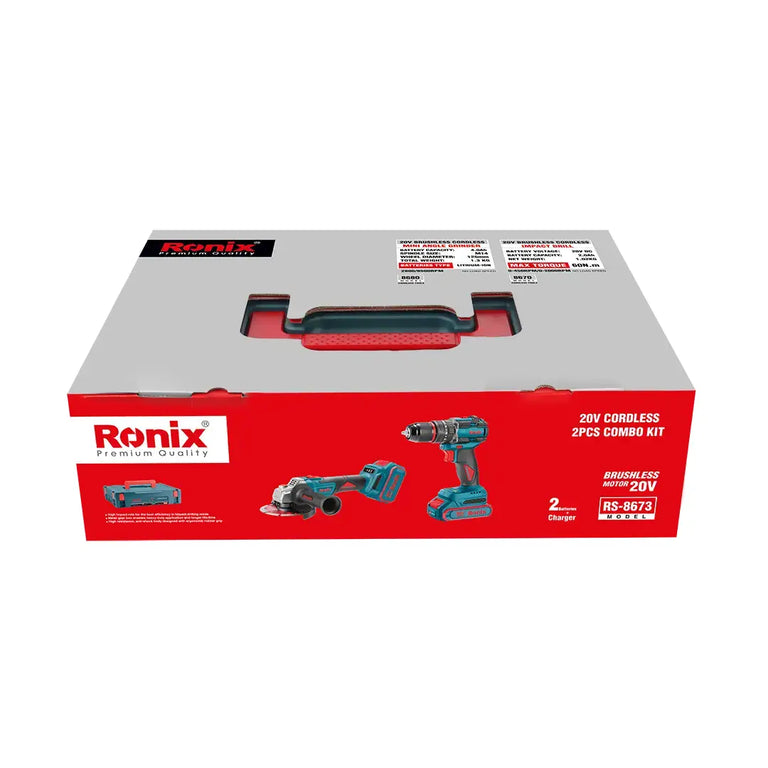 Ronix Akku-Kombi-Set 20 V (2-teilig) (Schlagbohrer und Mini-Winkelschleifer)