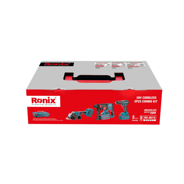 Ronix Akku-Kombiset 20 V (Schlagbohrschrauber, Bohrhammer und Mini-Winkelschleif