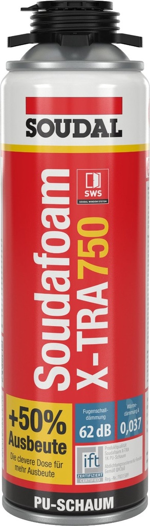 [SD-114495] Soudal Soudafoam Gun X-tra 750 B2 Profi-Pistolenschaum Grau 500 ml